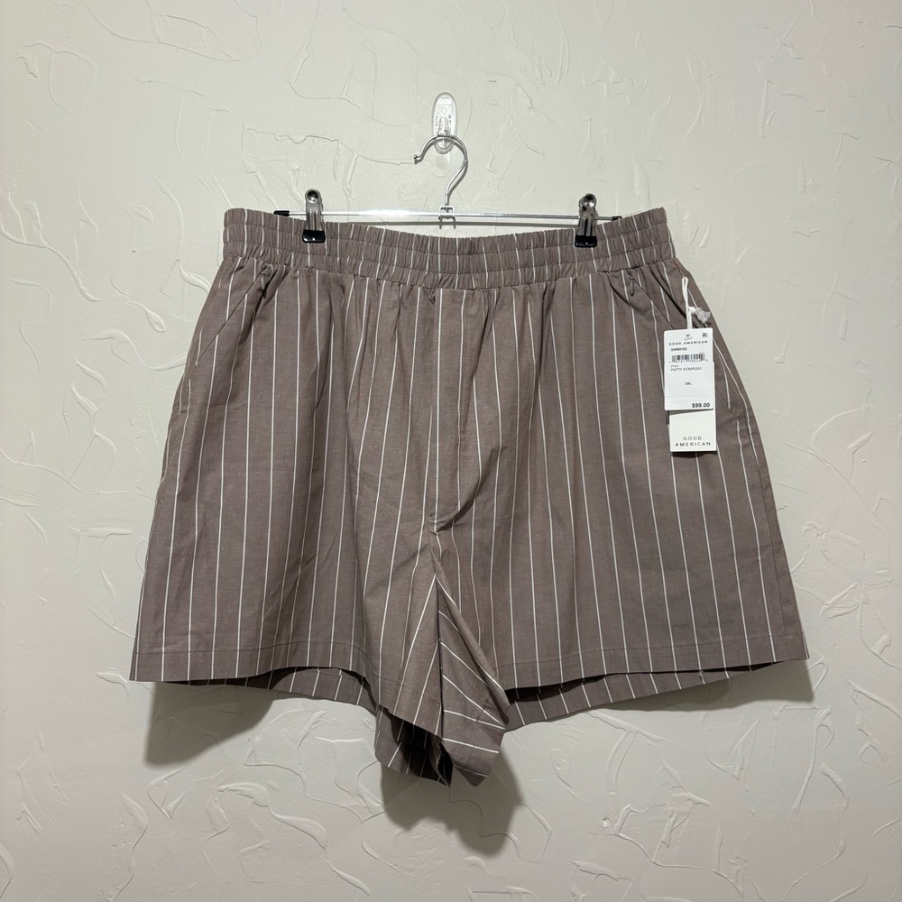 Good American Brown Pinstripe Relaxed Shorts